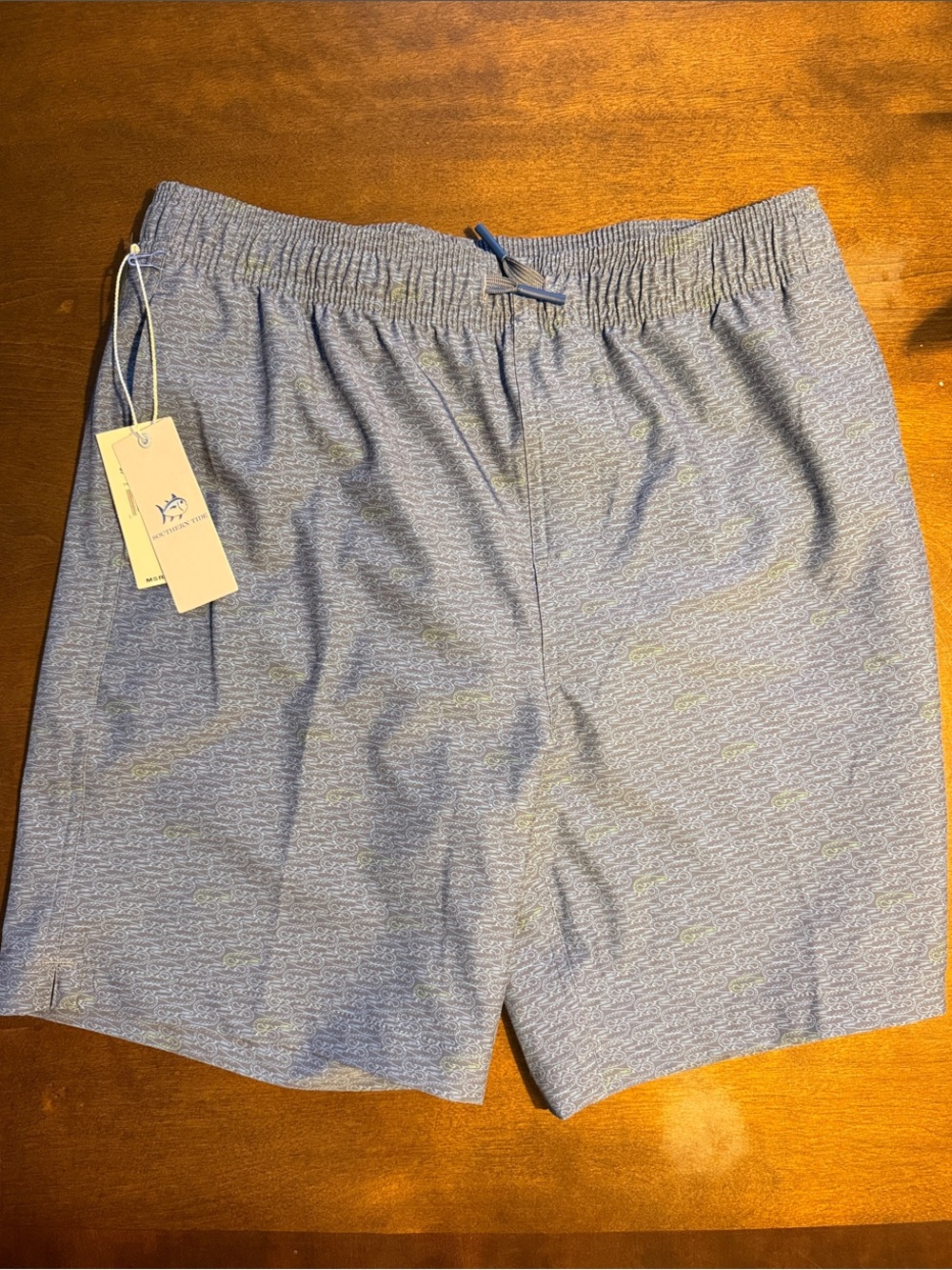 NWT - Southern Tide Light Indigo Alligator Patterned Kids Swim Trunks - XL
